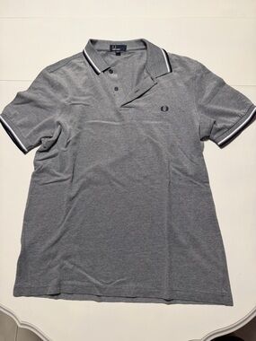 Fred Perry Grey Polo with Twin Navy-White Tipping